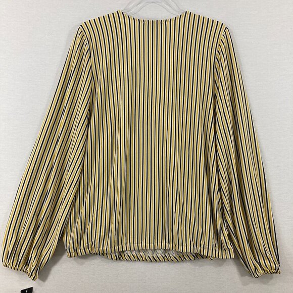 New INC International Concepts XL Yellow Black Striped Stretch Knit Wrap Top - Picture 10 of 11